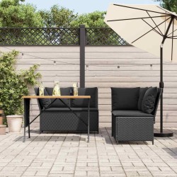 Salon de jardin 3 pcs avec coussins noir résine tressée 