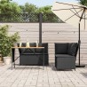 Salon de jardin 3 pcs avec coussins noir résine tressée 
