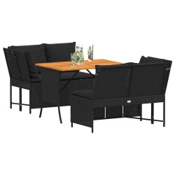 Salon de jardin 3 pcs avec coussins noir résine tressée 