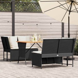 Salon de jardin 3 pcs avec coussins noir résine tressée 
