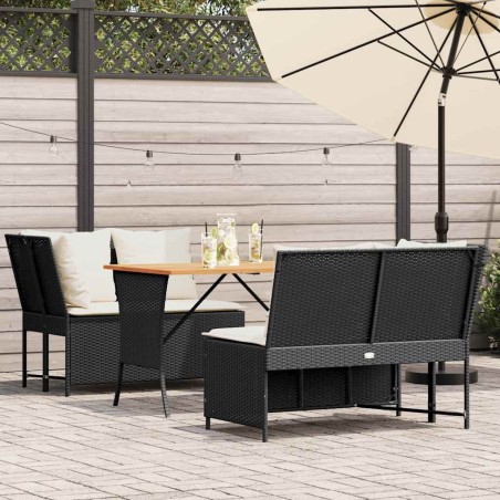 Salon de jardin 3 pcs avec coussins noir résine tressée 
