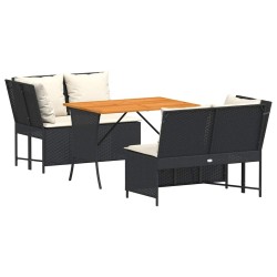 Salon de jardin 3 pcs avec coussins noir résine tressée 