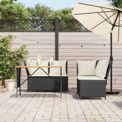Salon de jardin 3 pcs avec coussins noir résine tressée 
