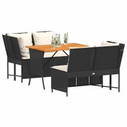 Salon de jardin 3 pcs avec coussins noir résine tressée 