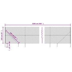 Clôture à mailles losangées avec ancrage anthracite 2,2x25 m 