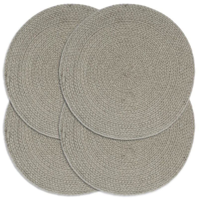 Napperons 4 pcs Gris Plain 38 cm Rond Coton Napperons 4 pcs Gris Plain 38 cm Rond Coton