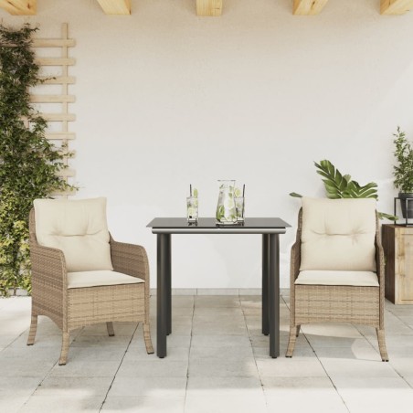 Ensemble à manger de jardin et coussins 3 pcs Beige poly rotin 