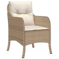 Ensemble à manger de jardin et coussins 3 pcs Beige poly rotin 