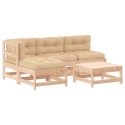Salon de jardin 5 pcs avec coussins bois massif 
