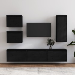 Meubles TV 6 pcs Noir Bois massif de pin 