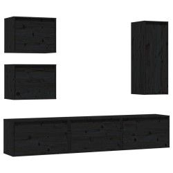 Meubles TV 6 pcs Noir Bois massif de pin 