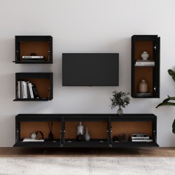 Meubles TV 6 pcs Noir Bois massif de pin 