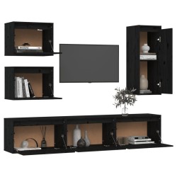 Meubles TV 6 pcs Noir Bois massif de pin 