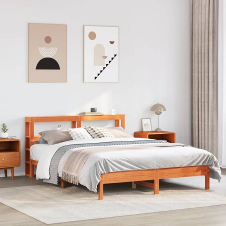 Cadre de lit sans matelas cire marron 160x200cm bois pin massif 