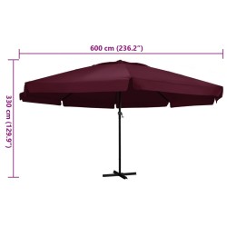 Parasol de jardin et mât en aluminium 600 cm rouge bordeaux 