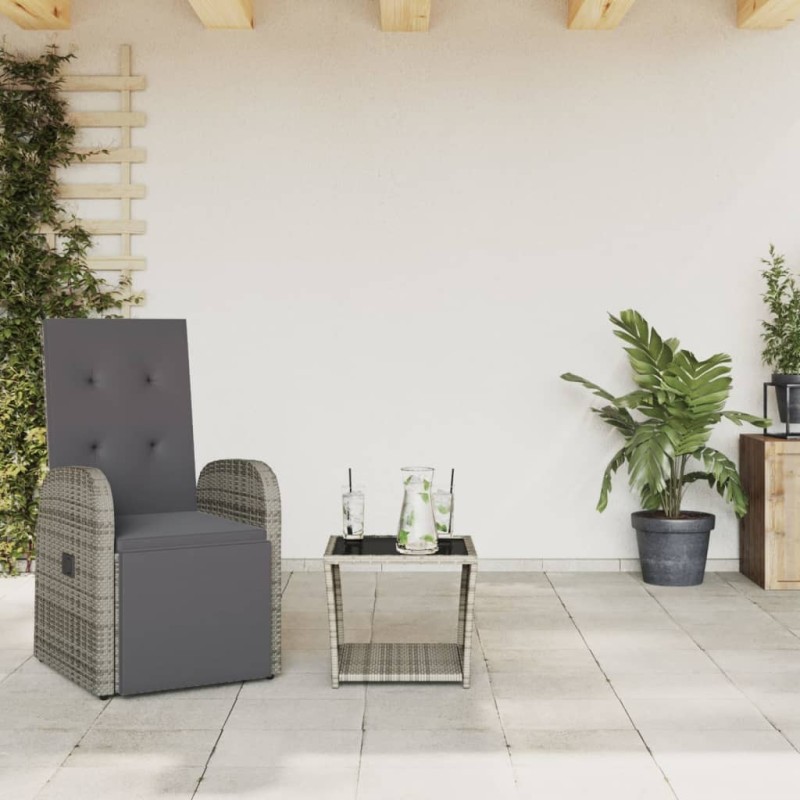 Ensemble à manger de jardin et coussins 2 pcs gris rotin 
