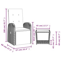 Ensemble à manger de jardin et coussins 2 pcs gris rotin 