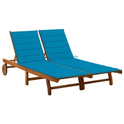 Chaise longue de jardin 2 places avec coussins Acacia solide 