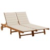 Chaise longue de jardin 2 places avec coussins Acacia solide 