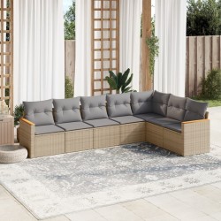 Salon de jardin avec coussins 7pcs mélange beige résine tressée 