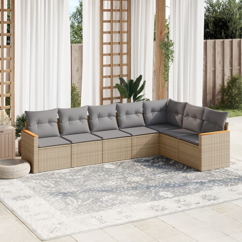 Salon de jardin avec coussins 7pcs mélange beige résine tressée 