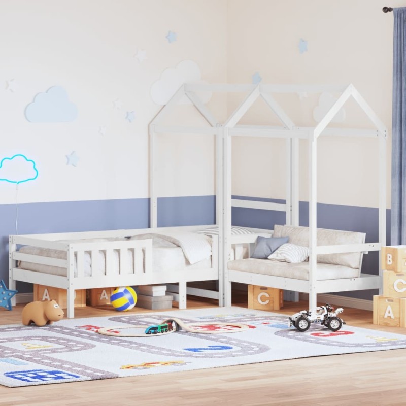 Ensemble de lit et de banc avec toit sans matelas 90x200 cm 