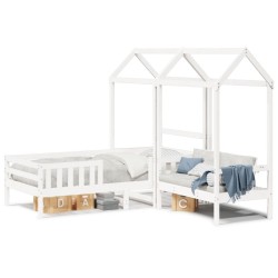 Ensemble de lit et de banc avec toit sans matelas 90x200 cm 