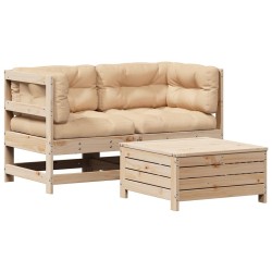 Salon de jardin 3 pcs avec coussins Bois de pin massif 