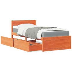 Lit avec tiroirs/matelas cire marron 100x200 cm bois massif pin 