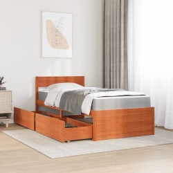 Lit avec tiroirs/matelas cire marron 100x200 cm bois massif pin 