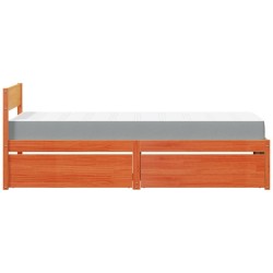 Lit avec tiroirs/matelas cire marron 100x200 cm bois massif pin 