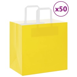Sacs en papier 50 pcs avec poignées jaune 26x17x25 cm 