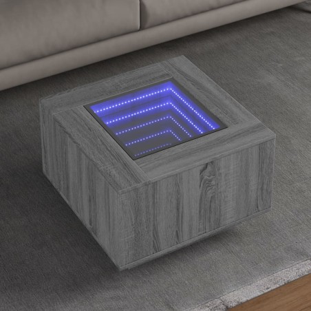 Table basse avec LED sonoma gris 60x60x40 cm bois d'ingénierie 