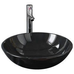 Lavabo de bain avec robinet et drain à poussoir Verre trempé 