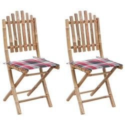 Chaises pliables de jardin lot de 2 avec coussins Bambou 