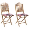 Chaises pliables de jardin lot de 2 avec coussins Bambou 