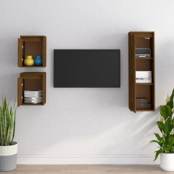 Meubles TV 3 pcs Marron miel Bois massif de pin 