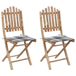 Chaises pliables de jardin lot de 2 avec coussins Bambou 