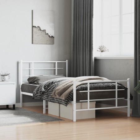 Cadre de lit métal sans matelas et pied de lit blanc 107x203 cm 