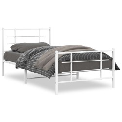 Cadre de lit métal sans matelas et pied de lit blanc 107x203 cm 