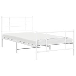 Cadre de lit métal sans matelas et pied de lit blanc 107x203 cm 