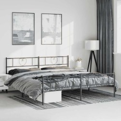 Cadre de lit métal sans matelas avec pied de lit noir 193x203cm 