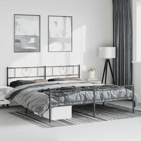 Cadre de lit métal sans matelas avec pied de lit noir 193x203cm 