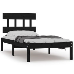 Cadre de lit sans matelas noir 75x190 cm bois massif 