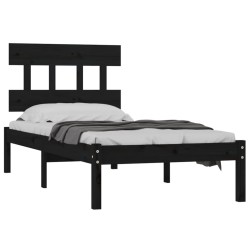 Cadre de lit sans matelas noir 75x190 cm bois massif 