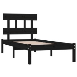 Cadre de lit sans matelas noir 75x190 cm bois massif 