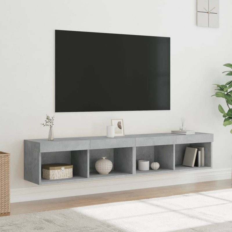 Meubles TV avec lumières LED 2 pcs gris béton 80x30x30 cm 