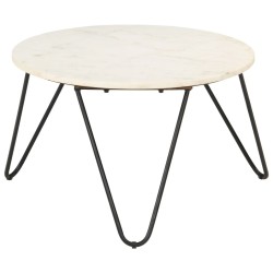 Table basse Blanc 65x65x42 cm Pierre véritable texture marbre 