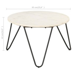 Table basse Blanc 65x65x42 cm Pierre véritable texture marbre 