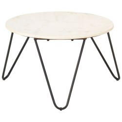 Table basse Blanc 65x65x42 cm Pierre véritable texture marbre 